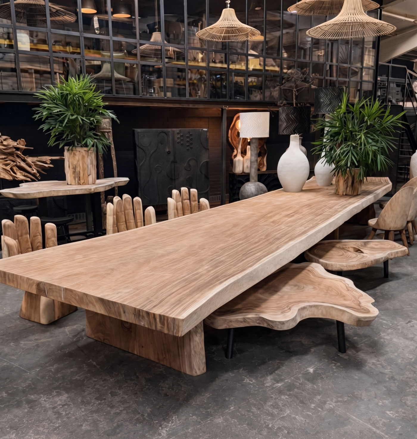 Boomstamtafel van suarhout in de showroom