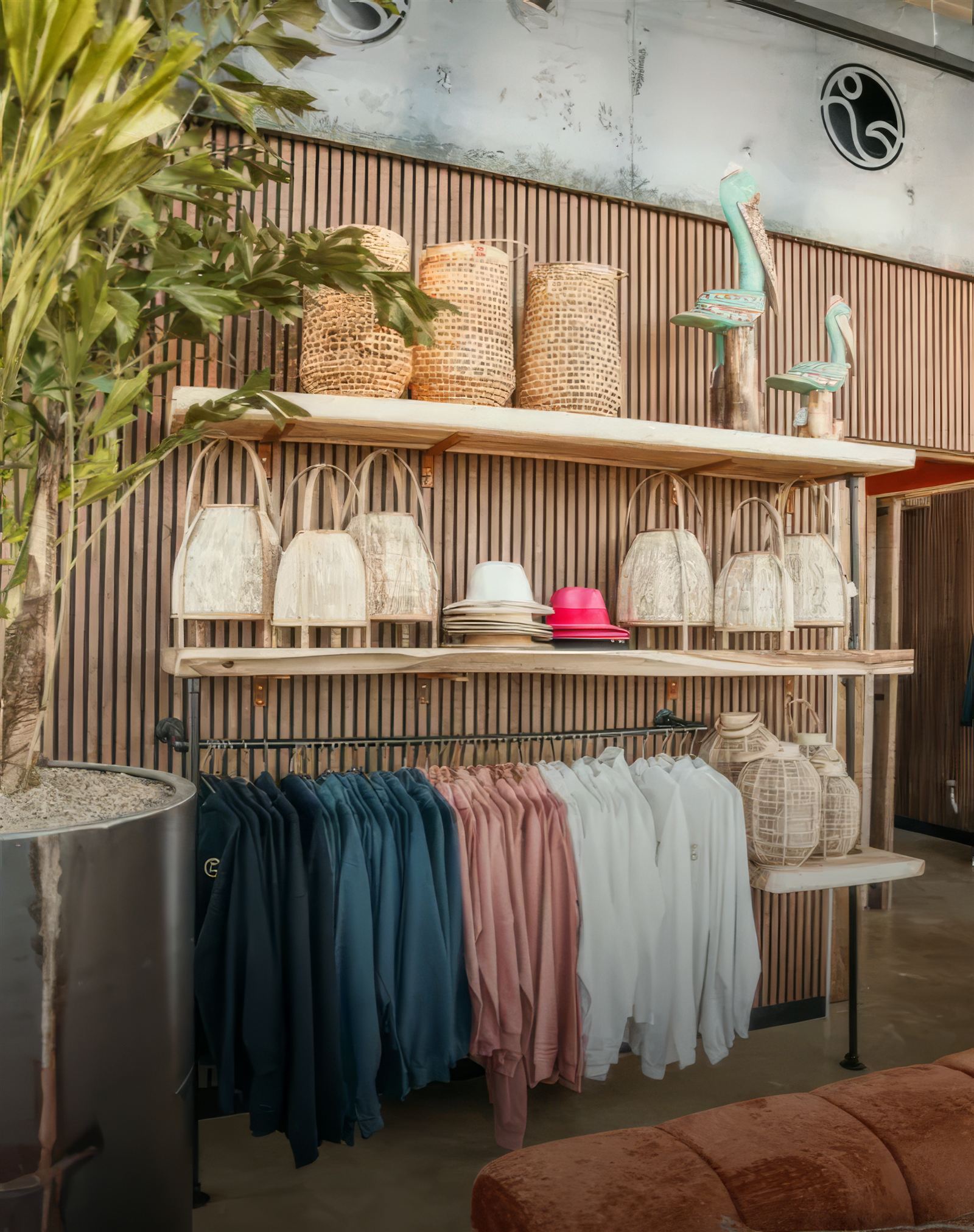 Interieur met houten meubelen