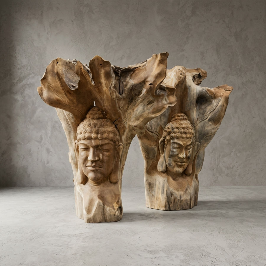 Boeddha-sculptuur van teakhout
